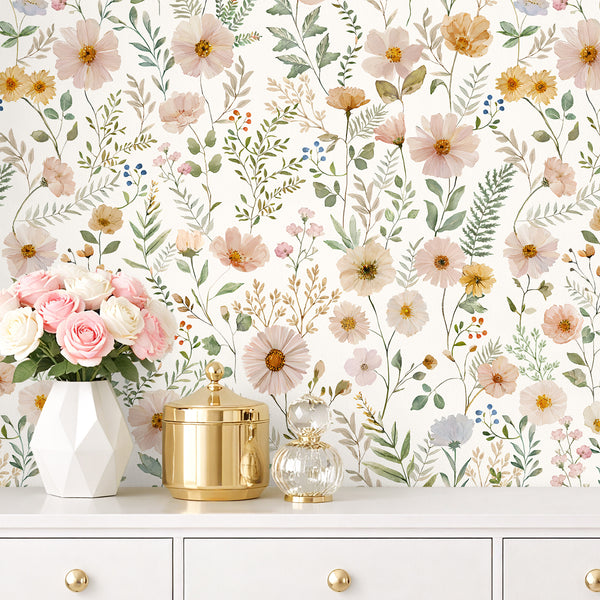 VEELIKE Vintage Pink Floral Peel and Stick Wallpaper