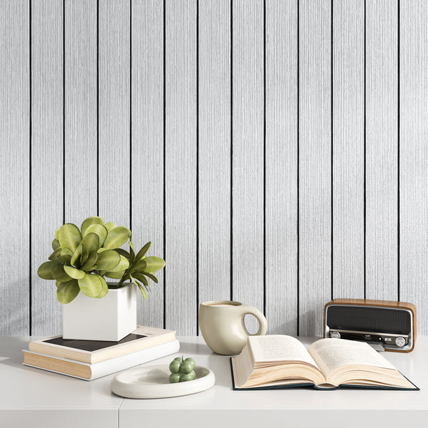 VEELIKE Large Roll Light Grey Wood Slat Wall Panel