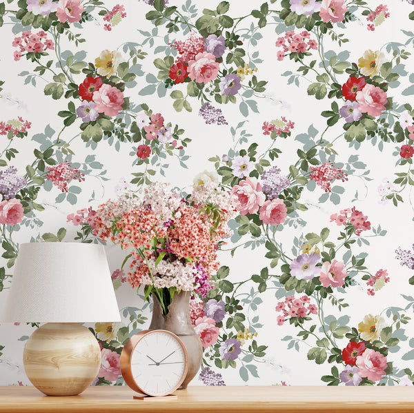 VEELIKE English Rose Floral Wallpaper