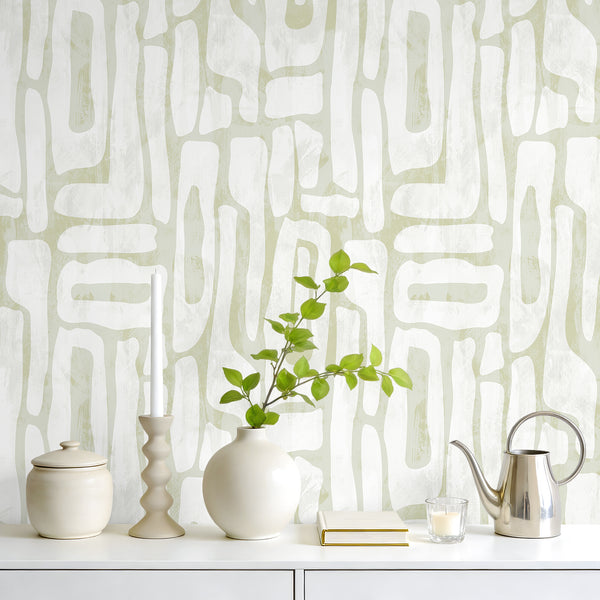VEELIKE Cream Beige Abstract Geometric Peel and Stick Wallpaper