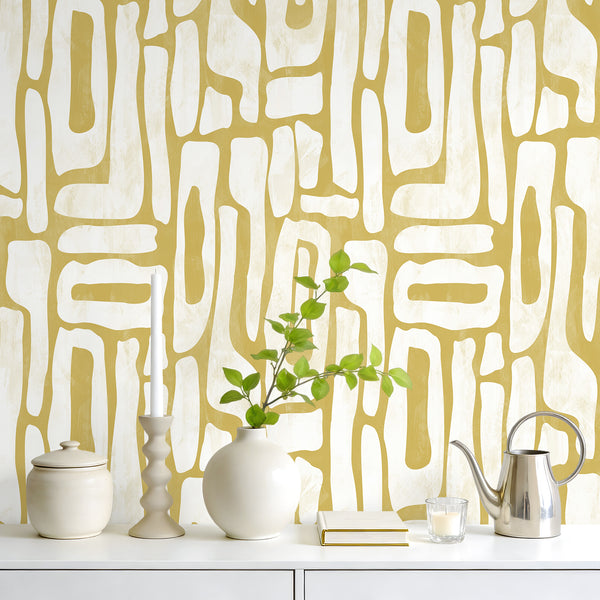 VEELIKE Mustard Yellow Abstract Geometric Wallpaper