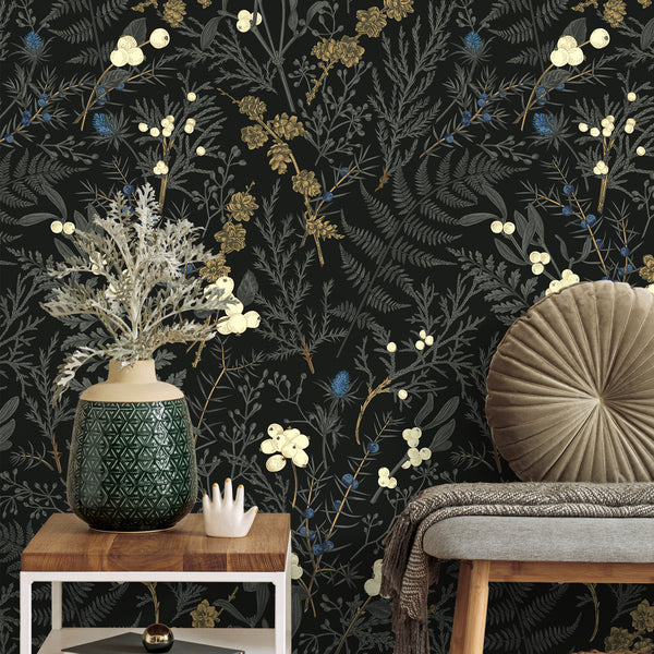 VEELIKE Dark Fern Botanical Peel and Stick Wallpaper
