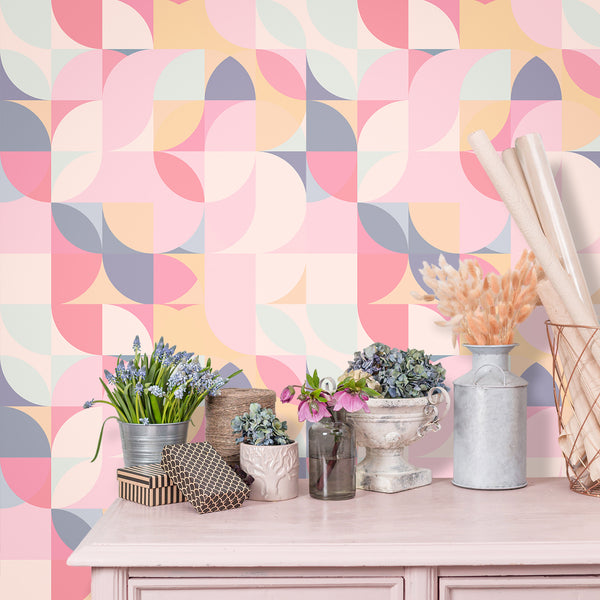 VEELIKE Soft Pink Geometric Wallpaper