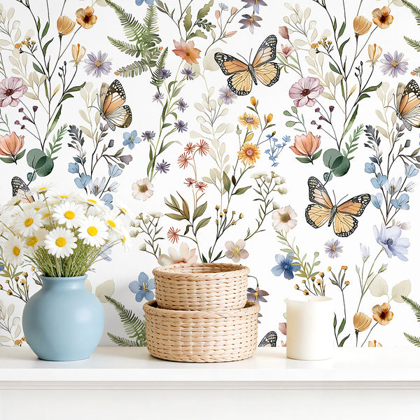 VEELIKE Vintage Wildflower & Butterfly Wallpaper
