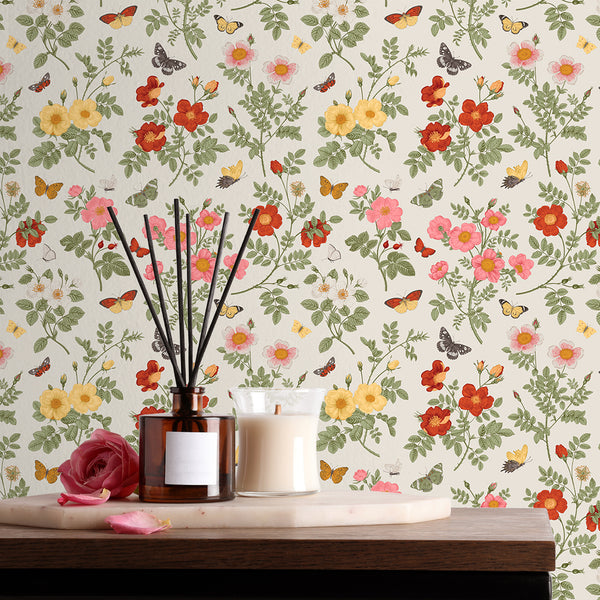 VEELIKE Vintage Multicolor Floral Branches Peel and Stick Wallpaper