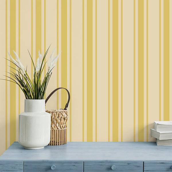 VEELIKE Lemon Yellow Striped Peel and Stick Wallpaper