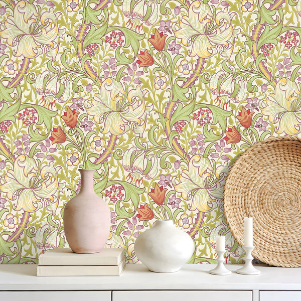 VEELIKE Golden Lily Floral Peel and Stick Wallpaper