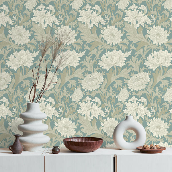 VEELIKE Blue Floral Peel and Stick Wallpaper