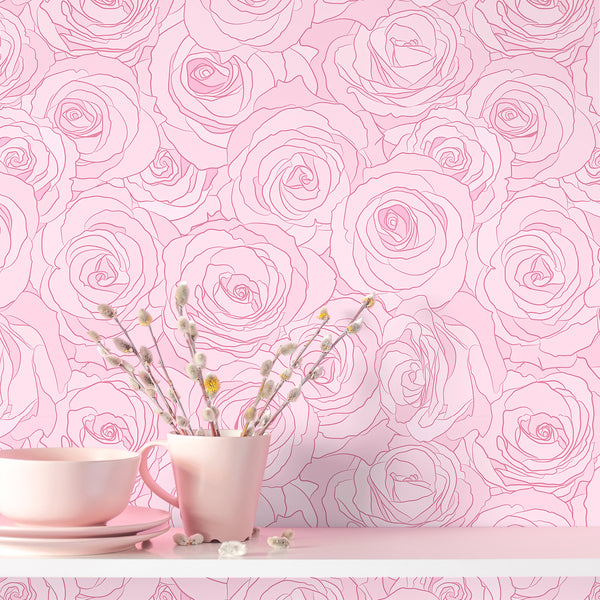 VEELIKE Pink Roses Floral Wallpaper