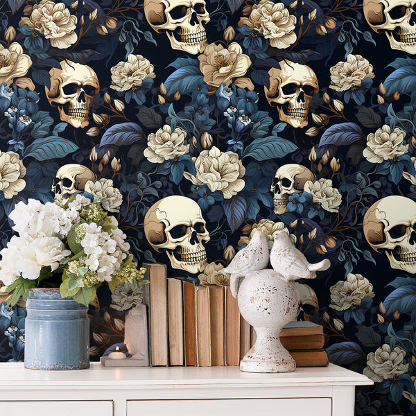 VEELIKE Modern Blue Gothic Skull Wallpaper