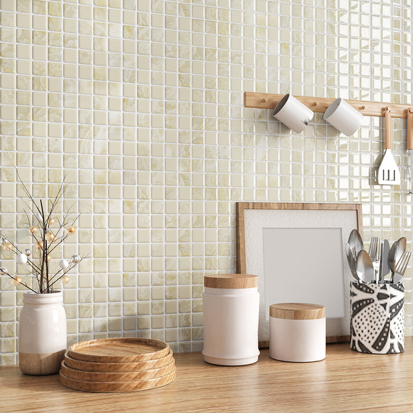 VEELIKE Cream Beige Peel and Stick Mosaic Tile for Backsplash