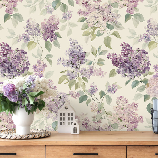 VEELIKE Vintage Lilac Floral Peel and Stick Wallpaper