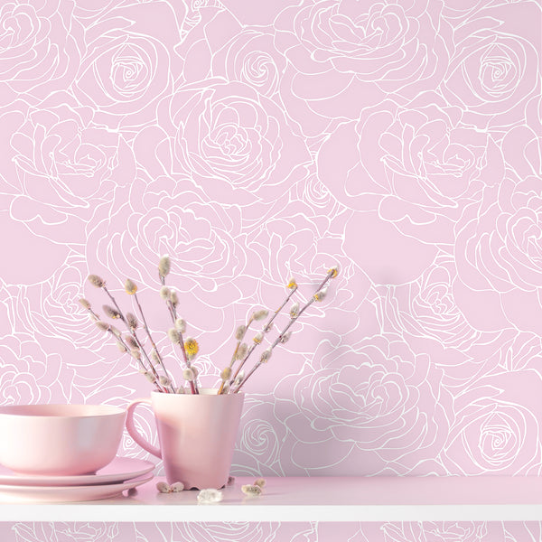 VEELIKE Outline Rose Floral Peel and Stick Wallpaper