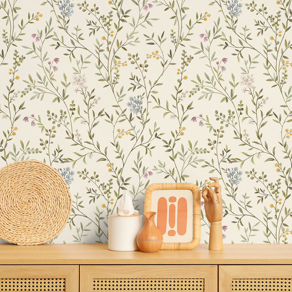 VEELIKE Vintage Delicate Sprigs Flower Wallpaper