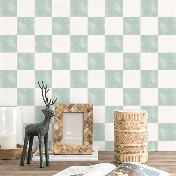 VEELIKE Funky Sage Green Checkered Wallpaper