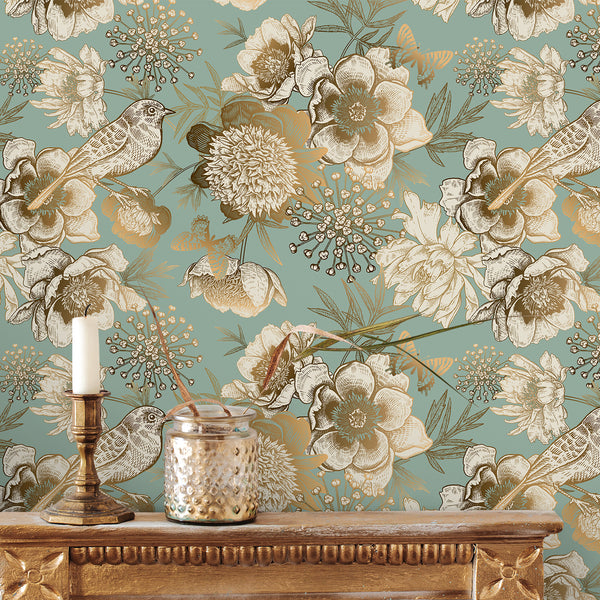 VEELIKE Luxury Gold Bird Wallpaper