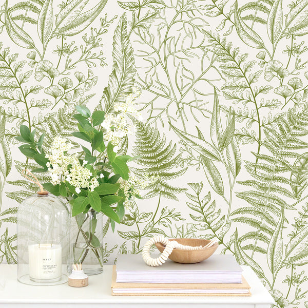 VEELIKE Green Fern Botanical Wallpaper