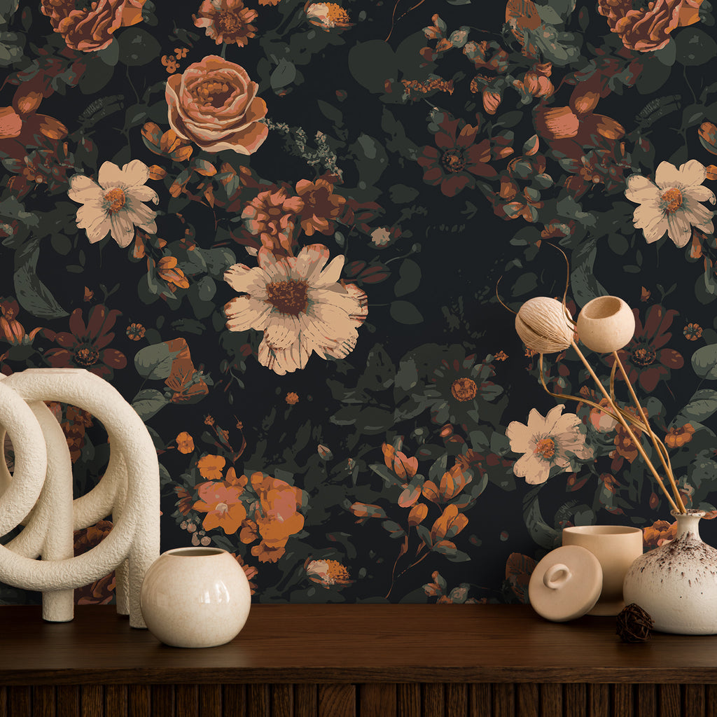 VEELIKE Retro Dark Floral Peel and Stick Wallpaper – Veelike