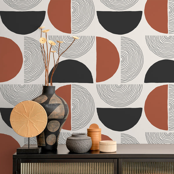 VEELIKE Burnt Orange Half Circles Geometric Wallpaper