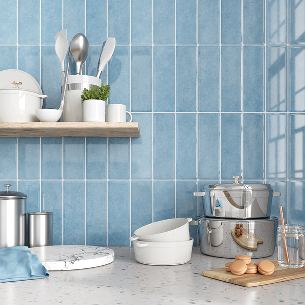 VEELIKE Coastal Blue Straight Linear Backsplash Tiles
