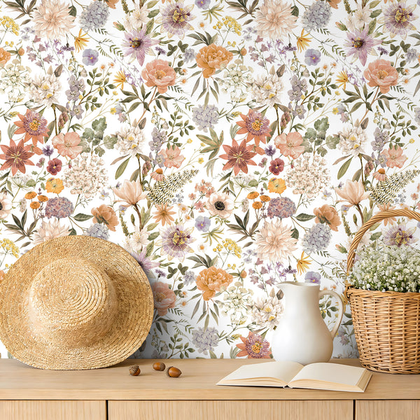 VEELIKE Peach Pink Floral Peel and Stick Wallpaper