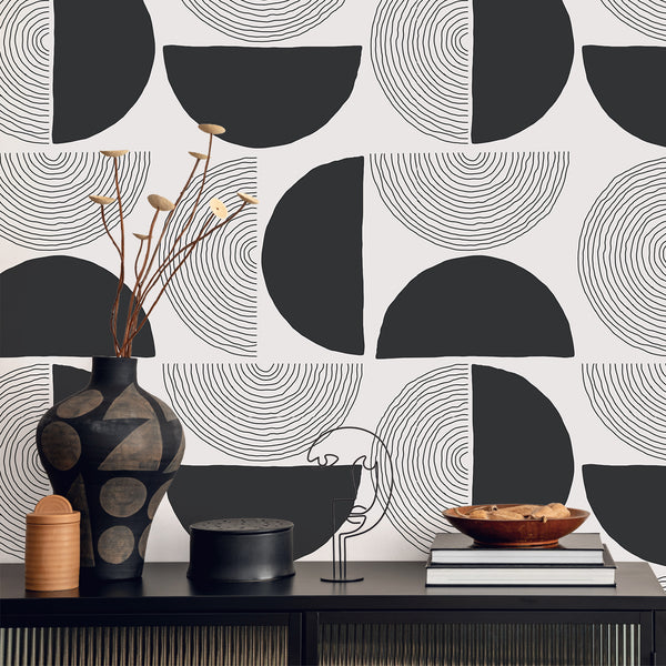 VEELIKE Modern Black and White Geometric Wallpaper