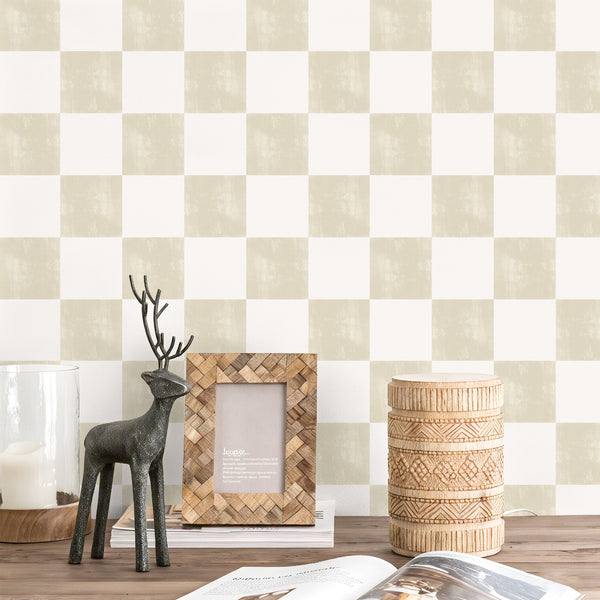 VEELIKE Cream Beige Checkered Wallpaper