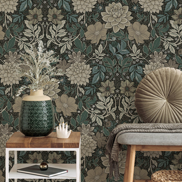 VEELIKE Moody Dahlias Floral Peel and Stick Wallpaper