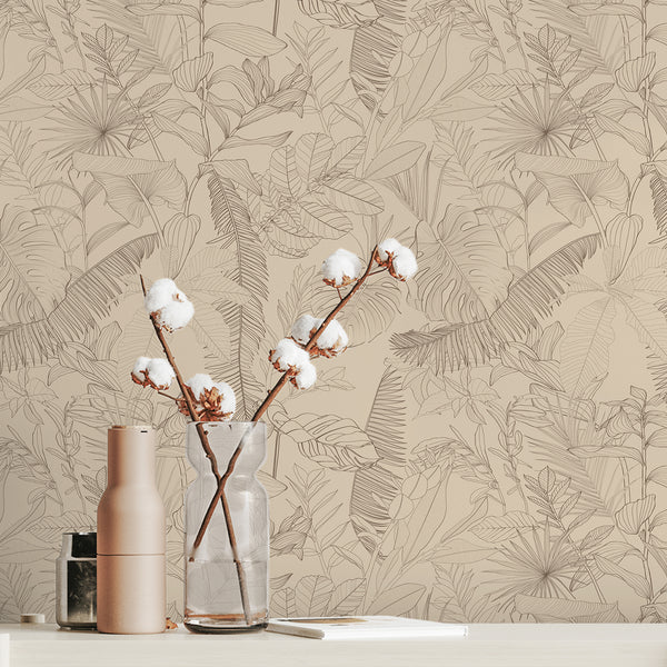VEELIKE Earthy Taupe Tropical Wallpaper