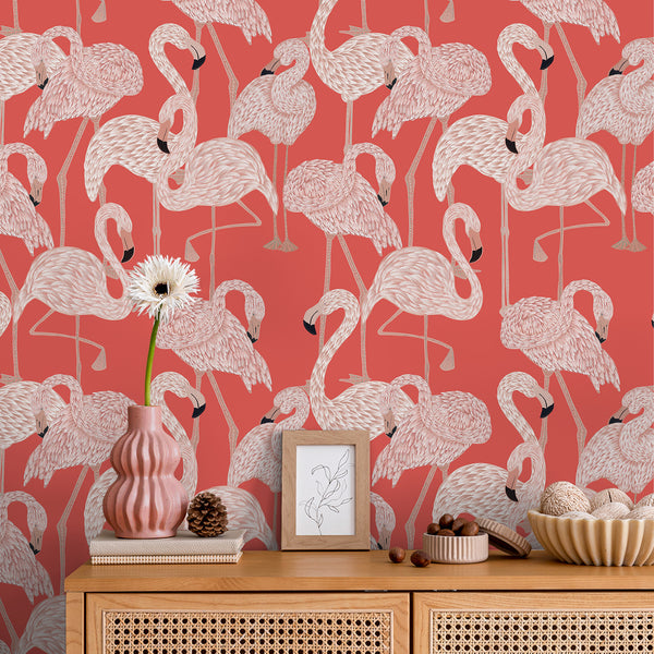 VEELIKE Carol Pink Flamingo Wallpaper