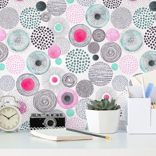 VEELIKE Boho Circles Geometric Wallpaper