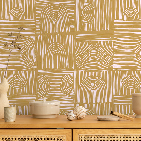 VEELIKE Retro Yellow Geometric Peel and Stick Wallpaper