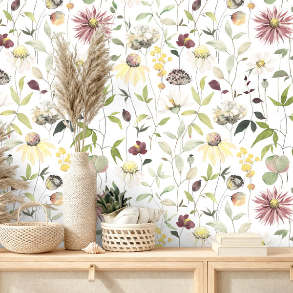 VEELIKE Boho Wildflower Peel and Stick Floral Wallpaper