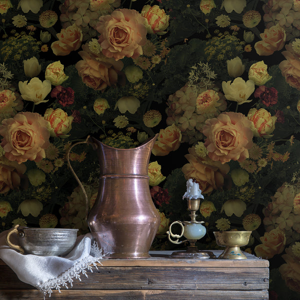 VEELIKE Muted Moody Dark Roses Wallpaper