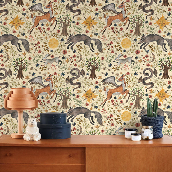 VEELIKE Whimsical Forest Animal Wallpaper