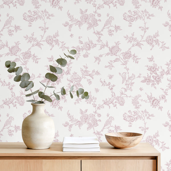 VEELIKE Pink Bird Trail Wallpaper