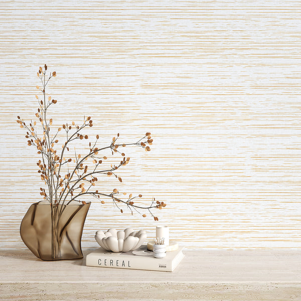VEELIKE Gold White Grasscloth Wallpaper
