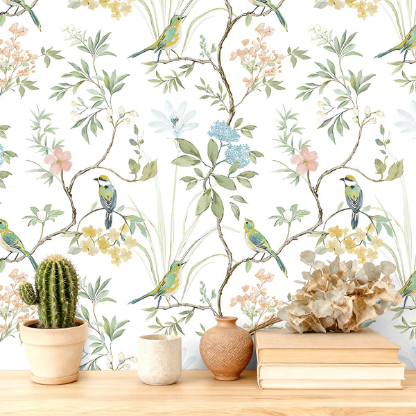 VEELIKE Cottage Birds Peel and Stick Wallpaper