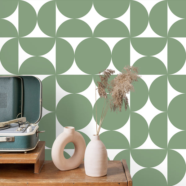 VEELIKE Minimalist Green Geometric Peel and Stick Wallpaper