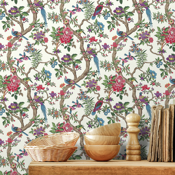 VEELIKE Vintage Bird Chinoiserie Wallpaper