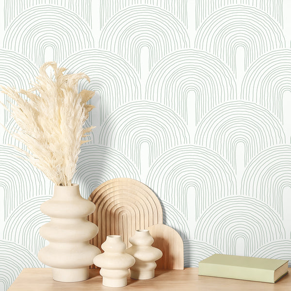 VEELIKE Green Minimalist Art Deco Geometric Wallpaper