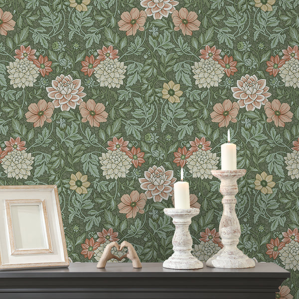 VEELIKE Vintage Dahlia Floral Peel and Stick Wallpaper
