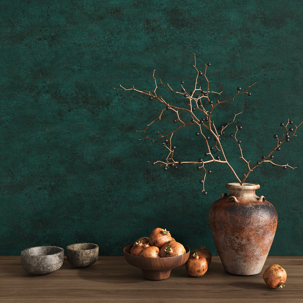 VEELIKE Distressed Deep Teal Concrete Wallpaper