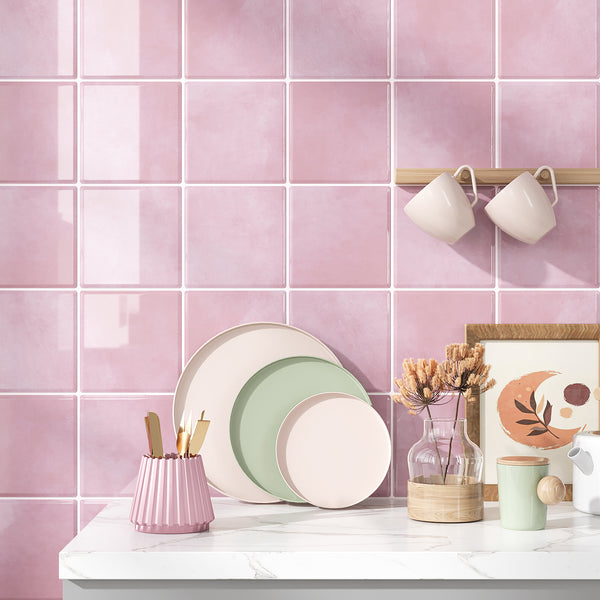 VEELIKE Pink Square Peel and Stick Backsplash Tile