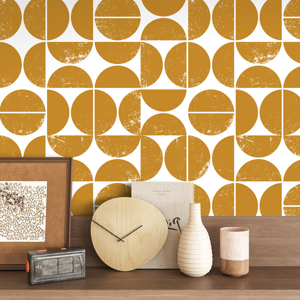 VEELIKE Mustard Yellow Circles Geometric Wallpaper