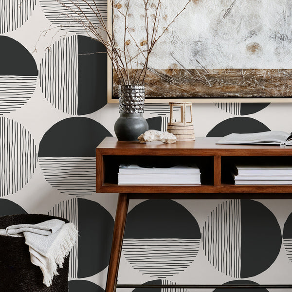 VEELIKE Abstract Circle Geometric Peel and Stick Wallpaper