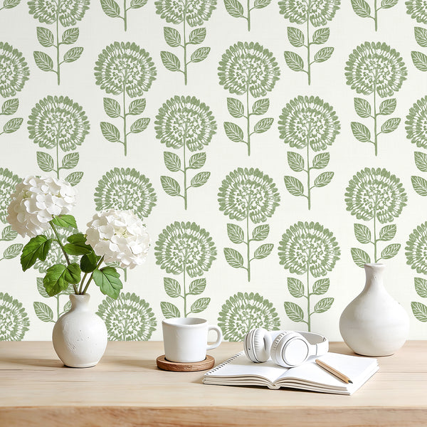 VEELIKE Vintage Sage Green Floral Peel and Stick Wallpaper