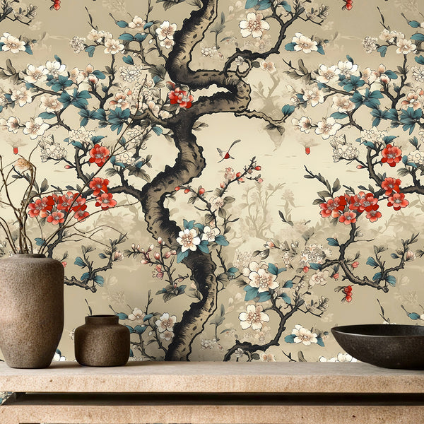 VEELIKE Oriental Japanese Cherry Blossom Floral Wallpaper