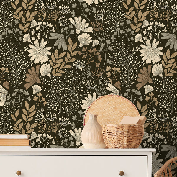 VEELIKE Boho Dark Floral Wallpaper