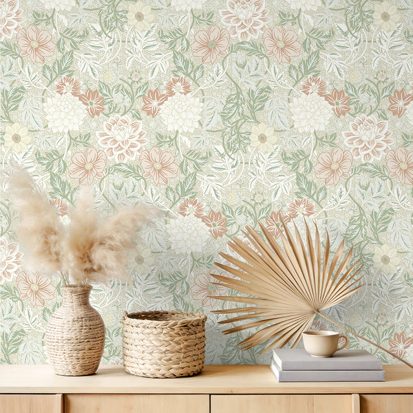VEELIKE Beige Garden Dalias Floral Wallpaper